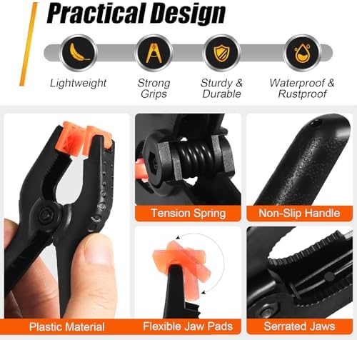 Spring Clamps, 3 Sizes Plastic Clips, Heavy Duty, Black, 10 Pcs in Black, alternate view 4