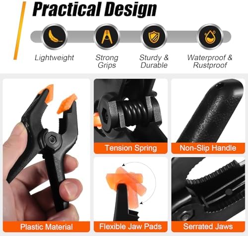 Spring Clamps, 4.5 Inch Plastic Clips, Heavy Duty, Black, 10 Pcs in Black, alternate view 4