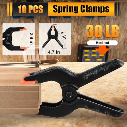 Spring Clamps, 6 Inch Plastic Clips, Heavy Duty, Black, 10 Pcs in Black, alternate view 2