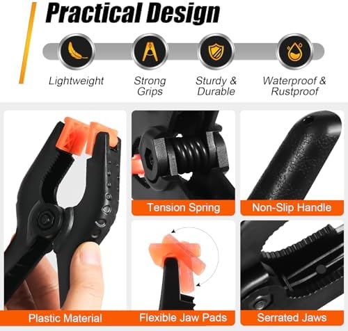Spring Clamps, 6 Inch Plastic Clips, Heavy Duty, Black, 10 Pcs in Black, alternate view 4