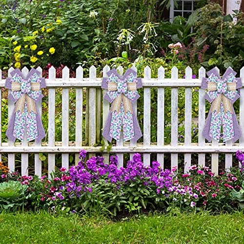 Spring Flowers Bows for Wreath, Purple Natural Burlap Wreath Bow Butterfly Tree Topper Bows Farmhouse Craft Bow, alternate