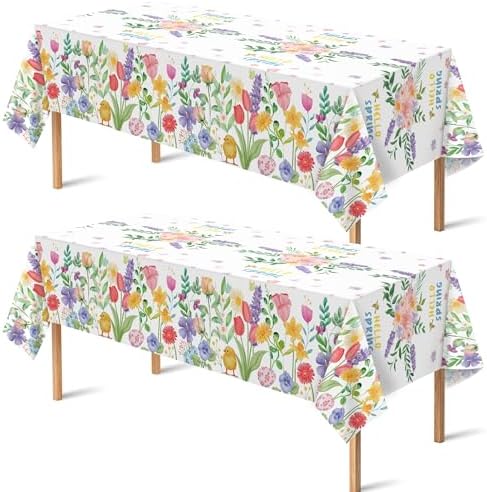 Spring Party Decorations - Spring Decorations for Home - 2 Pack Disposable Plastic Tablecloth | Floral
