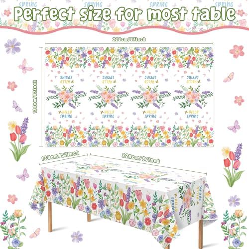 Spring Party Decorations - Spring Decorations for Home - 2 Pack Disposable Plastic Tablecloth | Floral, alternate view 3