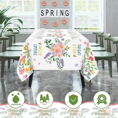 Spring Party Decorations - Spring Decorations for Home - 2 Pack Disposable Plastic Tablecloth | Floral, alternate view 4