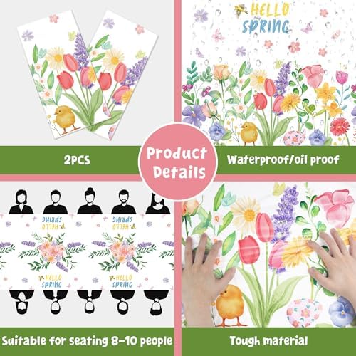 Spring Party Decorations - Spring Decorations for Home - 2 Pack Disposable Plastic Tablecloth | Floral, alternate view 5