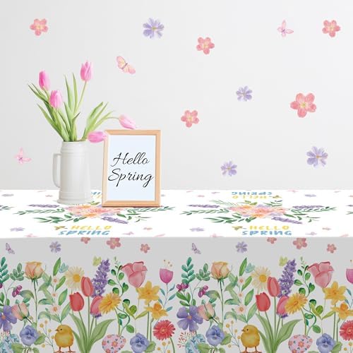 Spring Party Decorations - Spring Decorations for Home - 2 Pack Disposable Plastic Tablecloth | Floral, alternate view 6