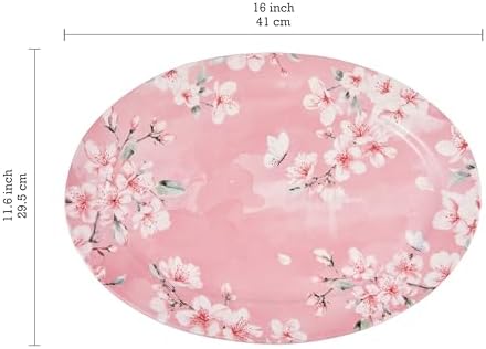 Spring Sakura 16 plus 14 inch Ceramic Oval Platters Set, Set of 2, Microwave & Dishwasher Safe, for Serving, alternate view 3