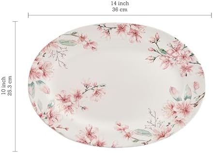 Spring Sakura 16 plus 14 inch Ceramic Oval Platters Set, Set of 2, Microwave & Dishwasher Safe, for Serving, alternate view 4