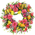 Spring Summer Wreath for Front Door 22 Inch Artificial Peony Wreath with Colorful Silk Wild Flowers Eucalyptus