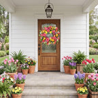 Spring Summer Wreath for Front Door 22 Inch Artificial Peony Wreath with Colorful Silk Wild Flowers Eucalyptus, alternate