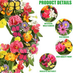Spring Summer Wreath for Front Door 22 Inch Artificial Peony Wreath with Colorful Silk Wild Flowers Eucalyptus, alternate