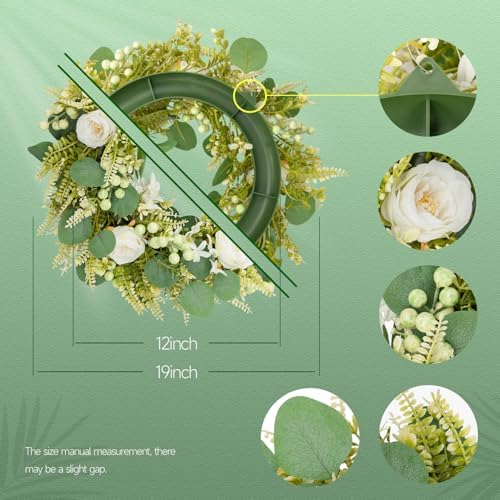 Spring Summer Wreaths for Front Door Artificial Rose Eucalyptus Berries Green Wreath Spring Summer Door Wreath, alternate