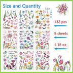 Spring Window Clings for Glass Windows Easter, 132pcs Flower Window Clings Butterfly Floral Decorations, 9, alternate view 2