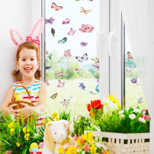 Spring Window Clings for Glass Windows Easter, 132pcs Flower Window Clings Butterfly Floral Decorations, 9, alternate view 4