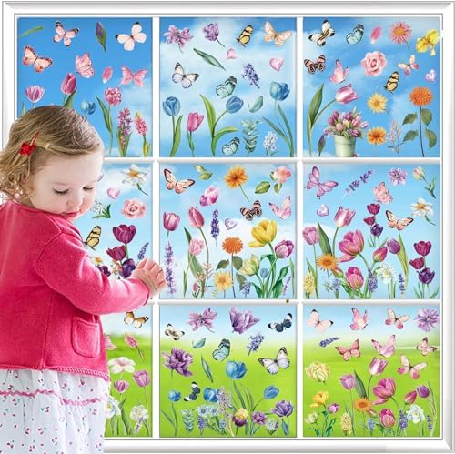 Spring Window Clings for Glass Windows Easter, 132pcs Flower Window Clings Butterfly Floral Decorations, 9, alternate view 6