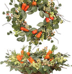 Spring Wreath Artificial Carrot Eucalyptus Wreath 22IN, Orange Green White, Spring Easter Summer Front Door Wall