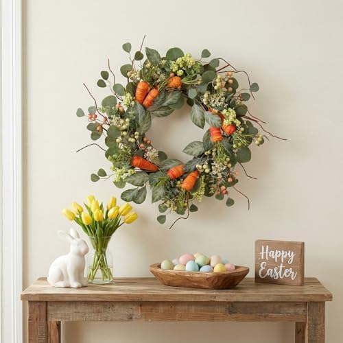 Spring Wreath Artificial Carrot Eucalyptus Wreath 22IN, Orange Green White, Spring Easter Summer Front Door Wall, alternate