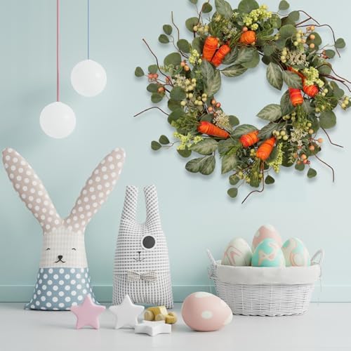 Spring Wreath Artificial Carrot Eucalyptus Wreath 22IN, Orange Green White, Spring Easter Summer Front Door Wall, alternate