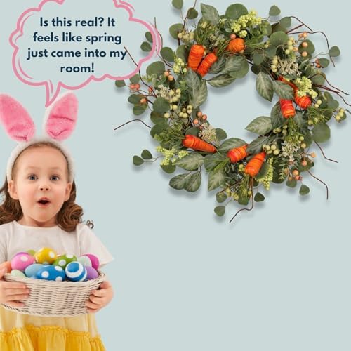 Spring Wreath Artificial Carrot Eucalyptus Wreath 22IN, Orange Green White, Spring Easter Summer Front Door Wall, alternate