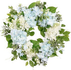 Spring Wreath Artificial Hydrangea Eucalyptus 20IN, Light Blue White Green, Spring Easter Summer Front Door Wall, alternate