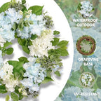 Spring Wreath Artificial Hydrangea Eucalyptus 20IN, Light Blue White Green, Spring Easter Summer Front Door Wall, alternate