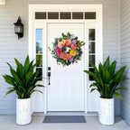 Spring Wreaths for Front Door, 24 Inch Spring Door Wreath with Yellow Dahlia, Pink Hydrangea Dahlia Peony Flower, alternate