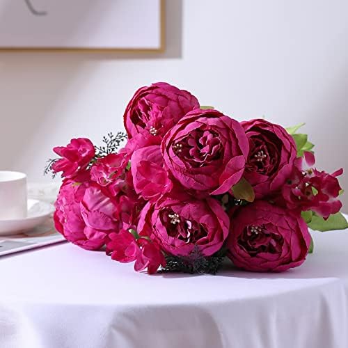 Springs Flowers Artificial Silk Peony Bouquets Wedding Home Decoration, Pack of 1 (Spring Hot Pink) in Spring, alternate view