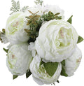 Springs Flowers Artificial Silk Peony Bouquets Wedding Home Decoration, Pack of 1 (Spring White) in Spring White