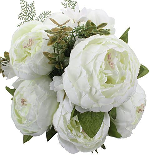 Springs Flowers Artificial Silk Peony Bouquets Wedding Home Decoration, Pack of 1 (Spring White) in Spring White