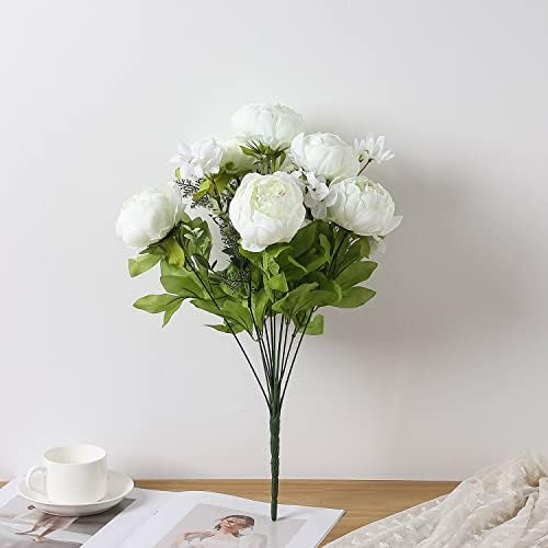 Springs Flowers Artificial Silk Peony Bouquets Wedding Home Decoration, Pack of 1 (Spring White) in Spring White, alternate