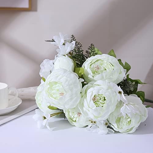 Springs Flowers Artificial Silk Peony Bouquets Wedding Home Decoration, Pack of 1 (Spring White) in Spring White, alternate