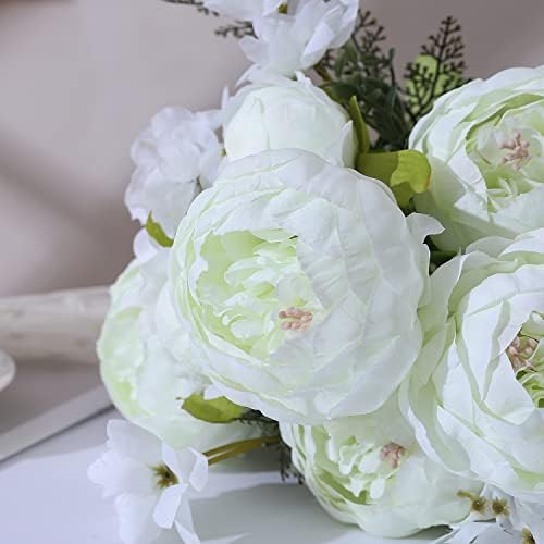Springs Flowers Artificial Silk Peony Bouquets Wedding Home Decoration, Pack of 1 (Spring White) in Spring White, alternate