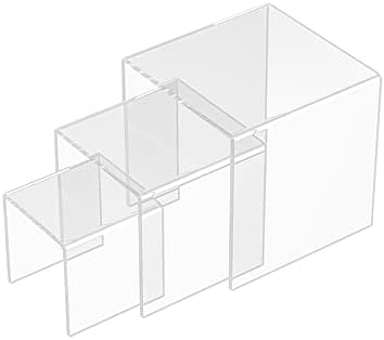 Square Acrylic Display Risers 3pcs, Clear Showcase Shelves for Collectibles, Funko Pop Figures, Perfumes