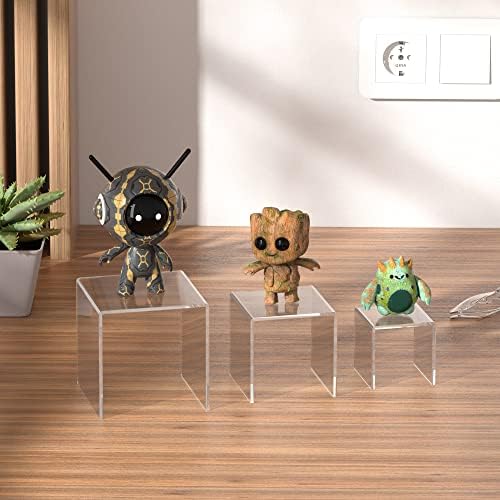 Square Acrylic Display Risers 3pcs, Clear Showcase Shelves for Collectibles, Funko Pop Figures, Perfumes, alternate view 2