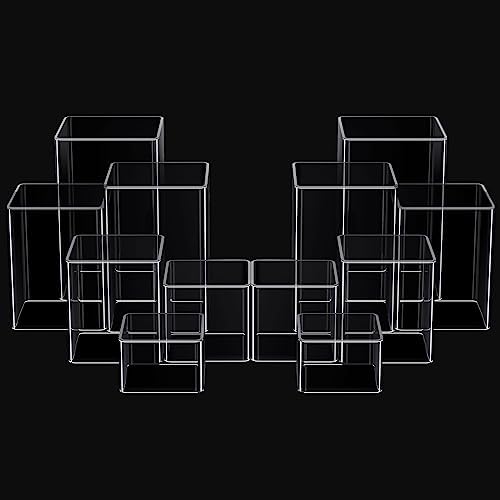 Square Acrylic Risers Display Stands, Clear, 12 in Clear