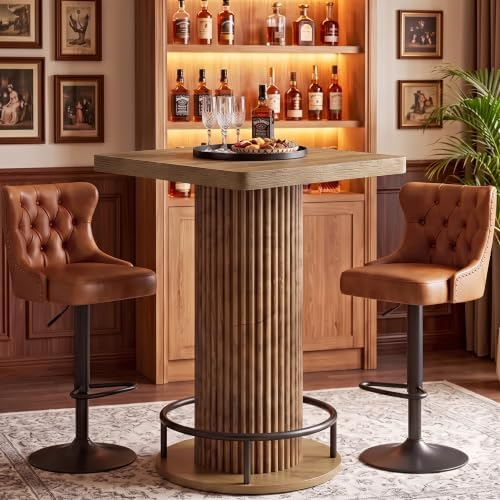Square Bar Table, 39.4" H Bistro Pub Table with Metal Footrest