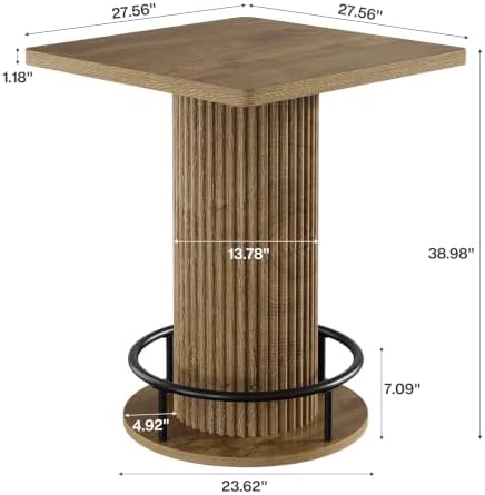 Square Bar Table, 39.4" H Bistro Pub Table with Metal Footrest, alternate view 2