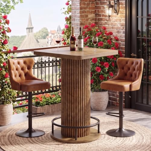 Square Bar Table, 39.4" H Bistro Pub Table with Metal Footrest, alternate view 3