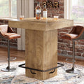 Square Bar Table, Kitchen Dining Table, Industrial Counter Height Pub Cocktail Table Home Bar Unit with Metal