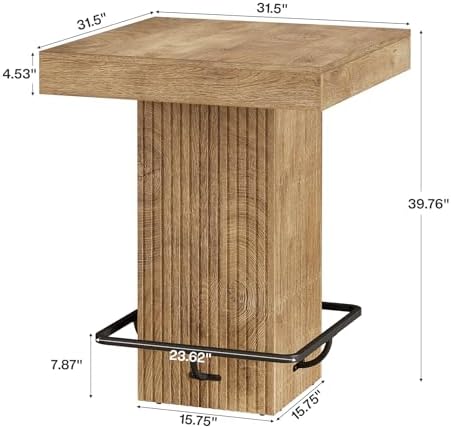 Square Bar Table, Kitchen Dining Table, Industrial Counter Height Pub Cocktail Table Home Bar Unit with Metal, alternate view