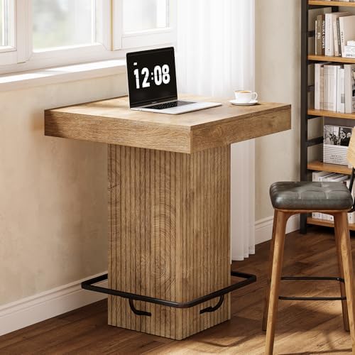 Square Bar Table, Kitchen Dining Table, Industrial Counter Height Pub Cocktail Table Home Bar Unit with Metal, alternate view