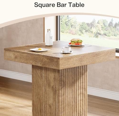 Square Bar Table, Kitchen Dining Table, Industrial Counter Height Pub Cocktail Table Home Bar Unit with Metal, alternate view