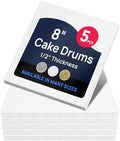 Square Cake Drum Board, 1/2 Inch Thick, 8x8 Inch, 5 Pack in 8" x 8" in White
