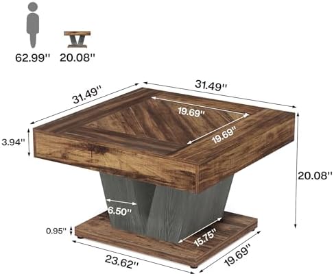 Square Coffee Table, Wood Center Table for Living Room, 31.5" Modern Cocktail Tea Accent Table, Rustic Brown &, alternate