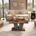 Square Coffee Table, Wood Center Table for Living Room, 31.5" Modern Cocktail Tea Accent Table, Rustic Brown &, alternate