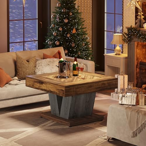 Square Coffee Table, Wood Center Table for Living Room, 31.5" Modern Cocktail Tea Accent Table, Rustic Brown &, alternate