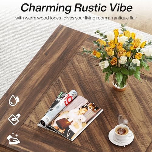 Square Coffee Table, Wood Center Table for Living Room, 31.5" Modern Cocktail Tea Accent Table, Rustic Brown &, alternate