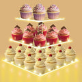 Square Cupcake Stand with Yellow Lights, 3 Tier Dessert Display Stands