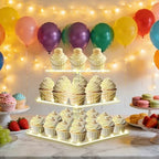 Square Cupcake Stand with Yellow Lights, 3 Tier Dessert Display Stands, alternate view 3