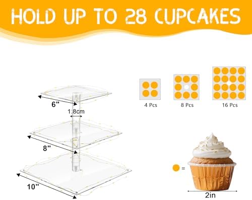 Square Cupcake Stand with Yellow Lights, 3 Tier Dessert Display Stands, alternate view 6
